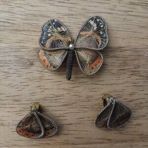 Vintage butterfly shape brooch & clip-on earrings